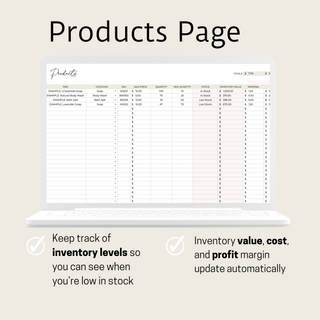 Inventory Tracker - Spreadsheet to track Material, Ingredients and Price your Products